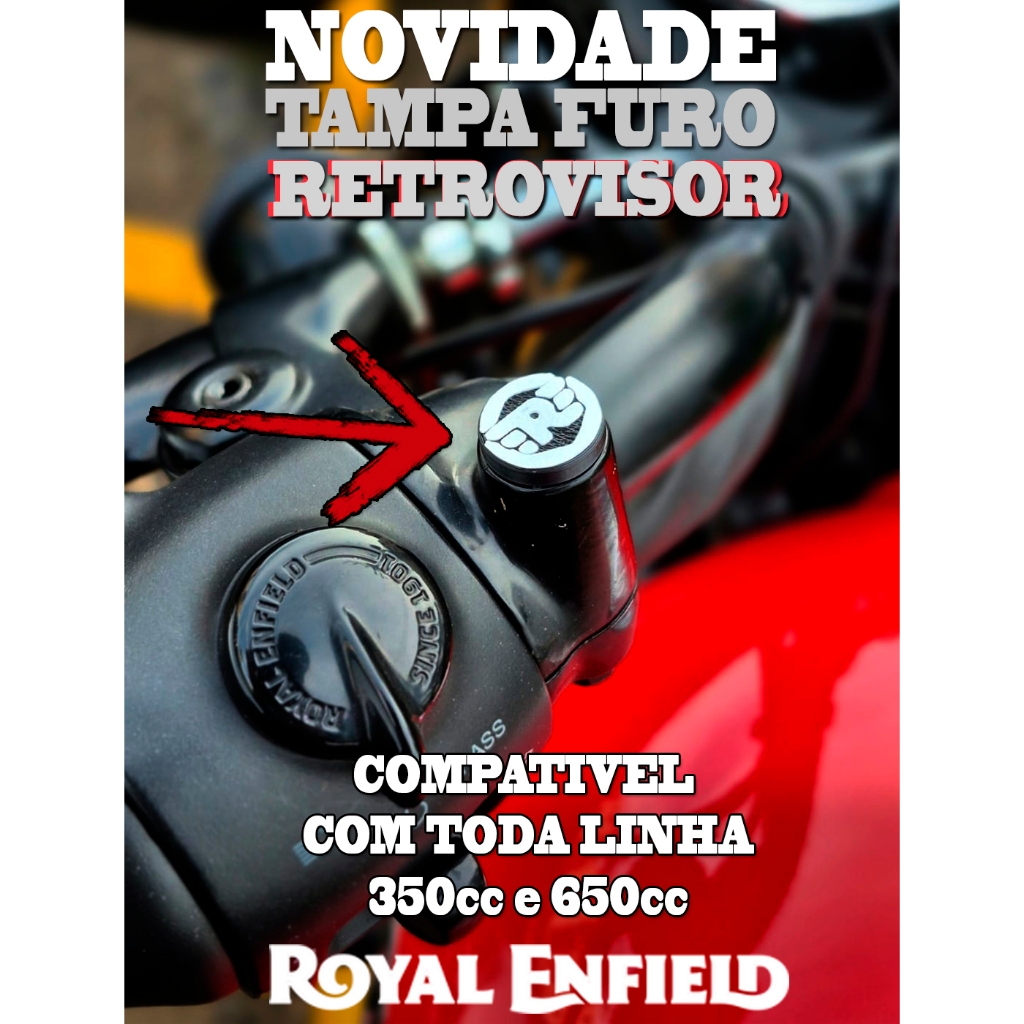 Tampa furo retrovisor Royal Enfield - Preto- Par- Shotgun- Super Meteor 650cc, Hunter, Interceptor, Classic 350, Meteor.