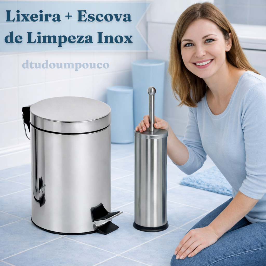 Lixeira Inox 5 litros Avulsa ou Opção com Escovinha Sanitária