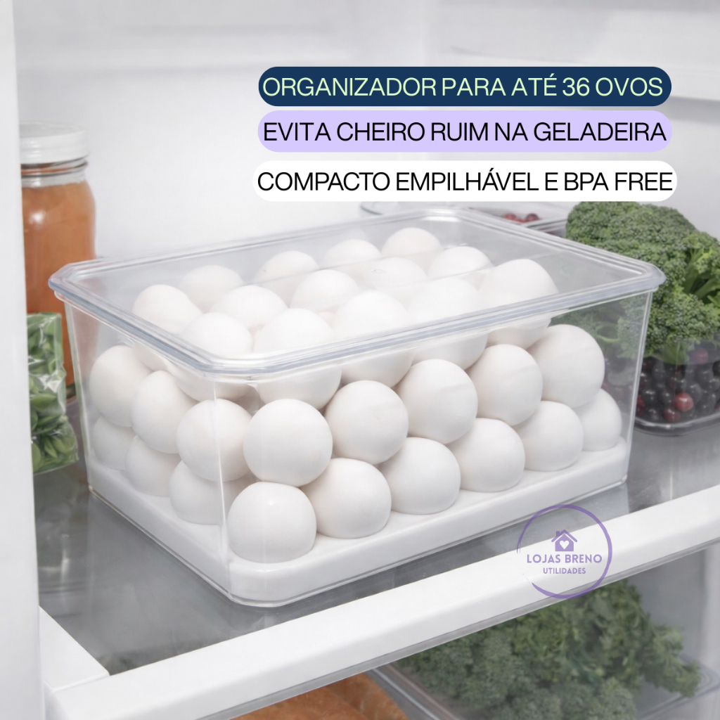 Organizador Porta Ovos Suporte Acrílico 36 Un Tampa Geladeira Cozinha Empilhável em Oferta na Shopee
