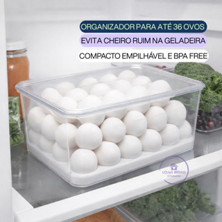 Organizador Porta Ovos Suporte Acrílico 36 Un Tampa Geladeira Cozinha Empilhável em Oferta na Shopee