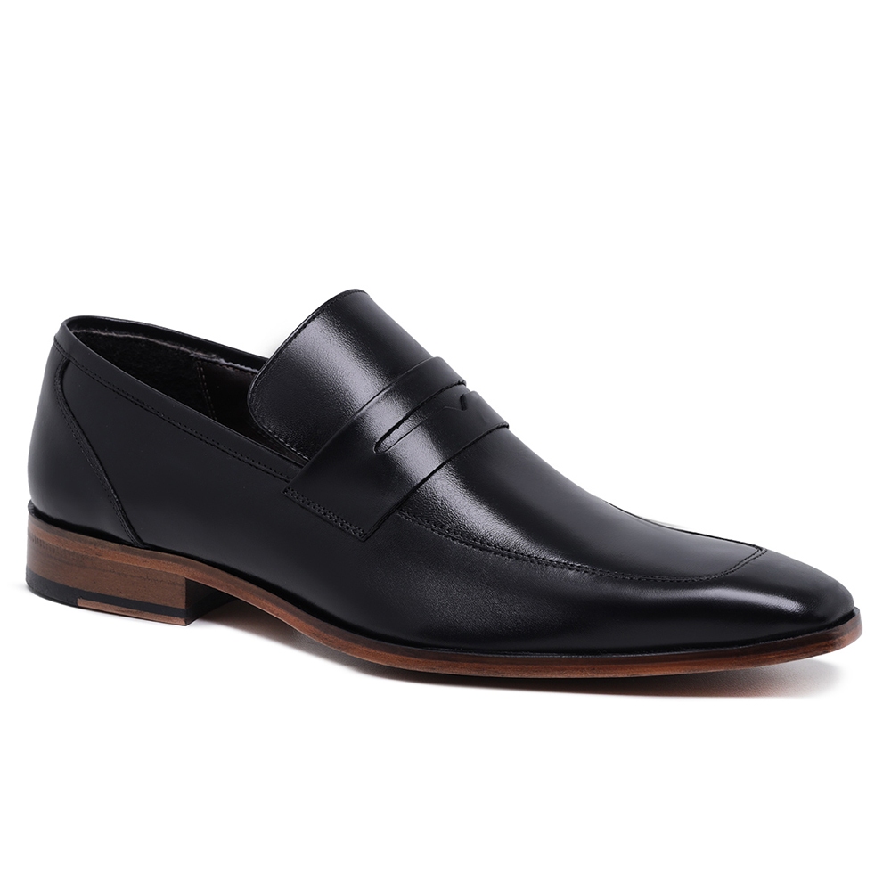 Sapato Social Loafer Penny Malbork em Couro Preto Sola Couro 122P