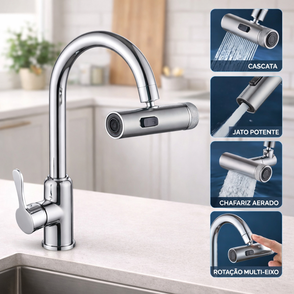 Extensor De Torneira Chuveirinho Cozinha 4 Modos Cromado Universal