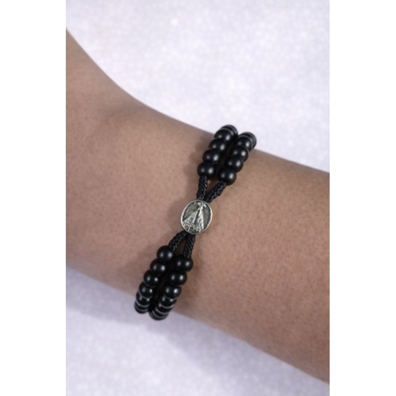 Kit 2 Terço  Pulso Perola Nossas Senhora Aparecida Pulseira Fecho Preto Acessório Religioso Católico Proteção