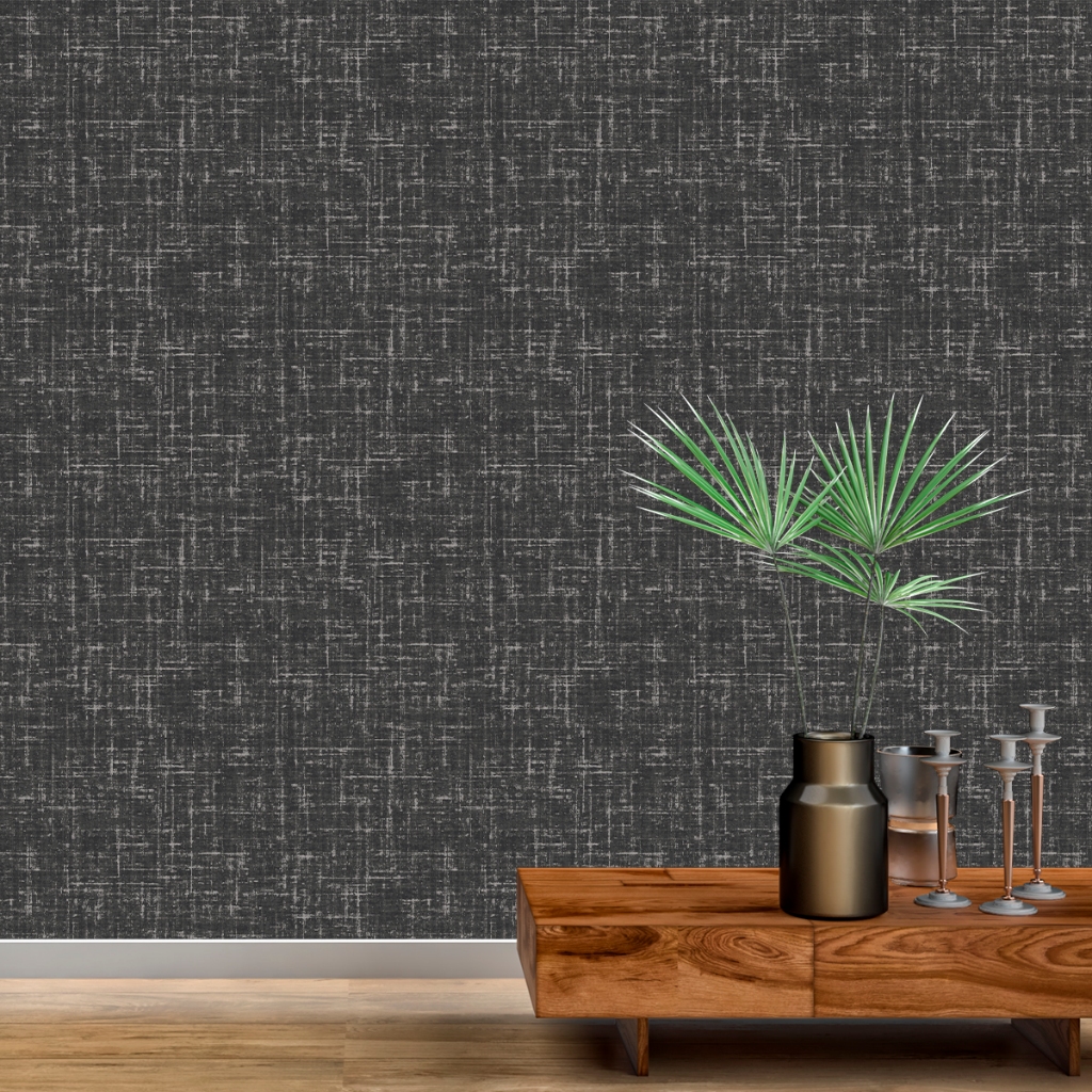 Papel de Parede Linho Autocolante Preto - Adesivo Premium Linha Stylos
