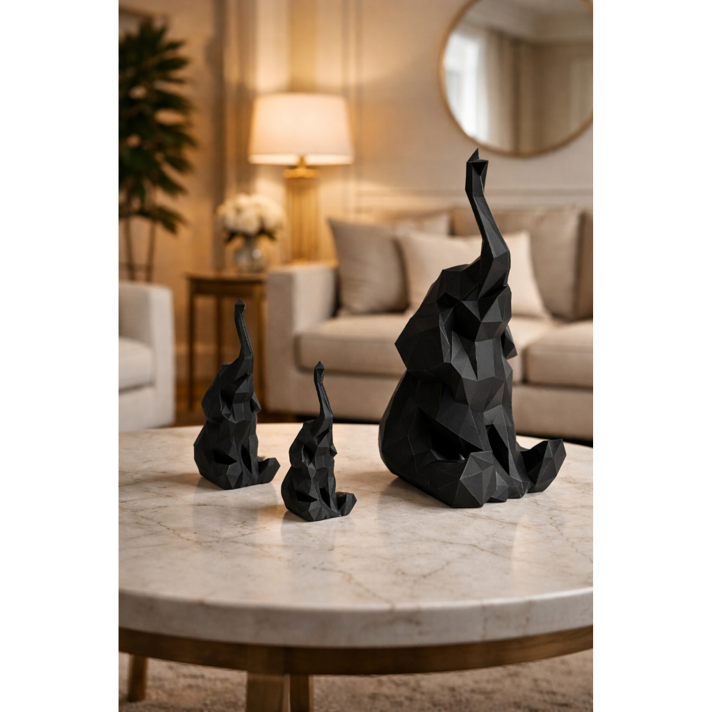 Kit 3 Elefantes Decorativos Família Geométricos Modernos para Sala - Quarto - Escritório - Decoração