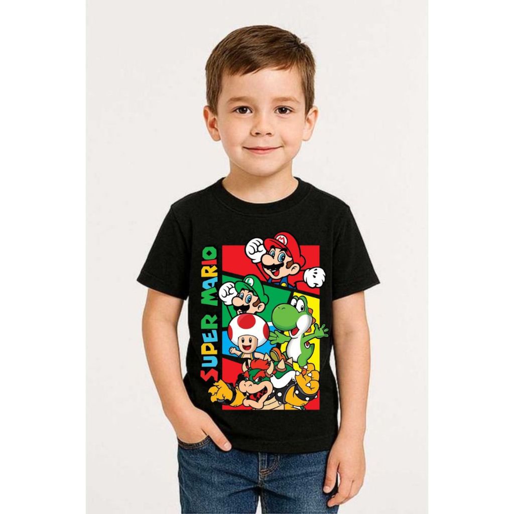 Camiseta Infantil Masculina Estampada Game Personagem Algodão Preta Roupa Menino Desenho Moda Criança Confortável 2-14