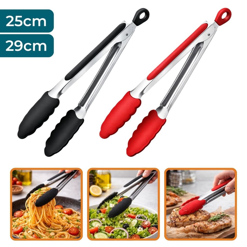 Pegador de Cozinha Inox  Resistente Preto Vermelho 25cm 29cm Pequeno Grande Silicone