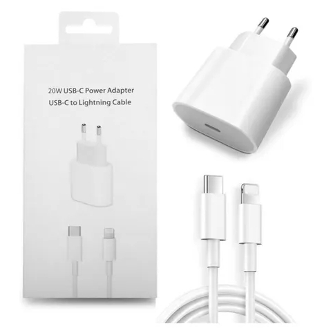 Carregador de iPhone Turbo 20w Fonte USB C e Cabo Lightning Compatível 11 12 13 14 Pro Max