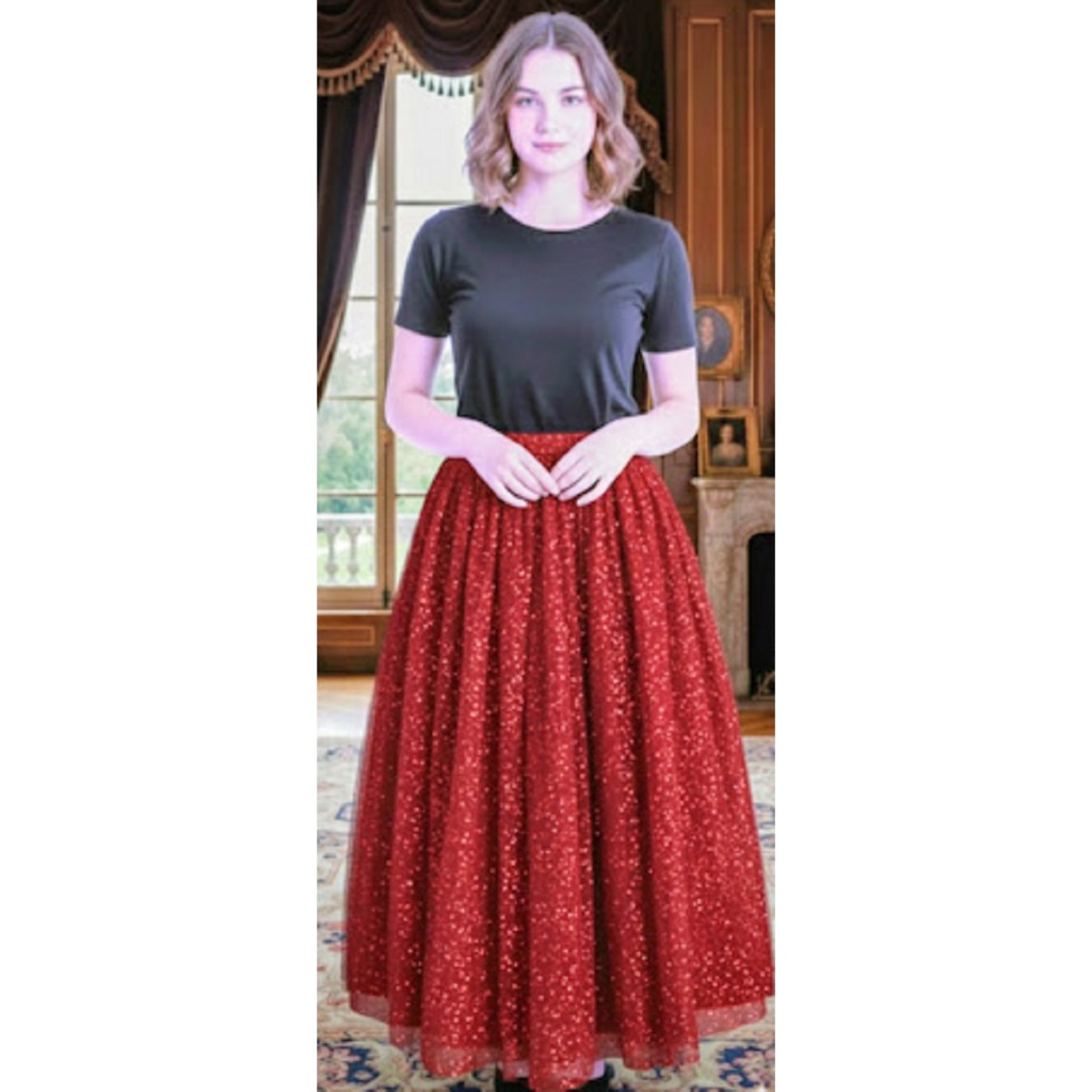 SAIA LUXO EM CETIM VERMELHO  E TULE VERMELHO GLITTER VERMELHO- 6M RODA- ROUPA UMBANDA- sem a blusa