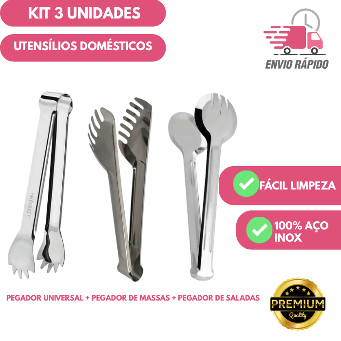 Kit 3 Pegadores de Cozinha em Inox | Universal, Massa, Frios e Gelo - Alta Qualidade cozinha