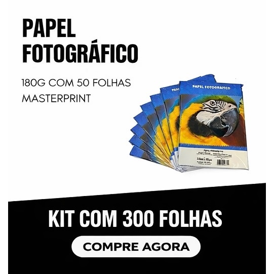 Papel Fotográfico 180g A4 Glossy Brilhante Resistente a Água 300 Folhas Masterprint em Oferta na Shopee