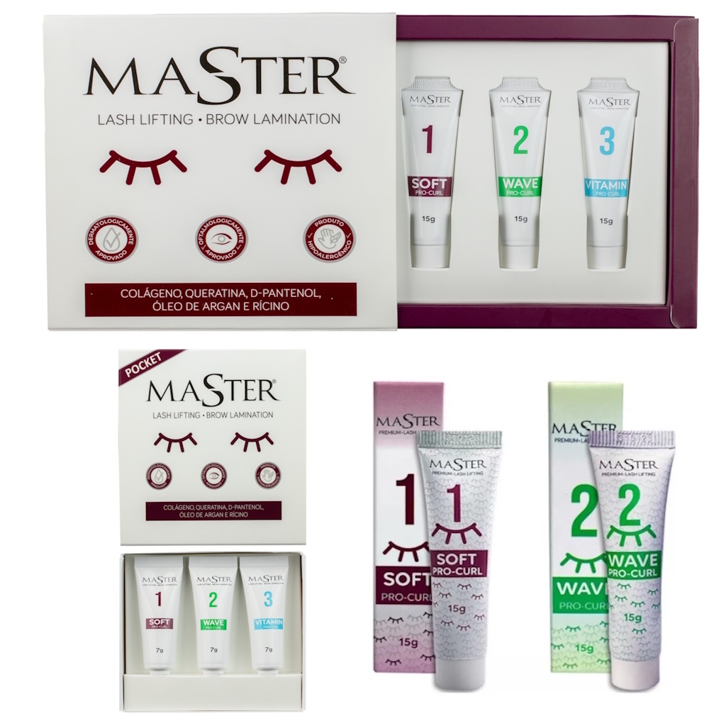 Kit Brow Lamination e Lash Lifting Master Completo Pocket Step 1 e 2 Brindes Escovinhas Microbrush