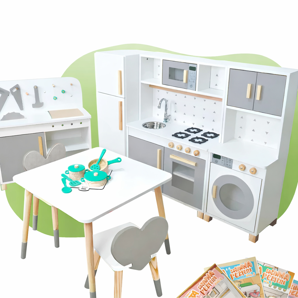 Combo Completo Brinquedoteca Pequeno Madeira Cinza Faz de Conta Pedagógico Infantil Monte…