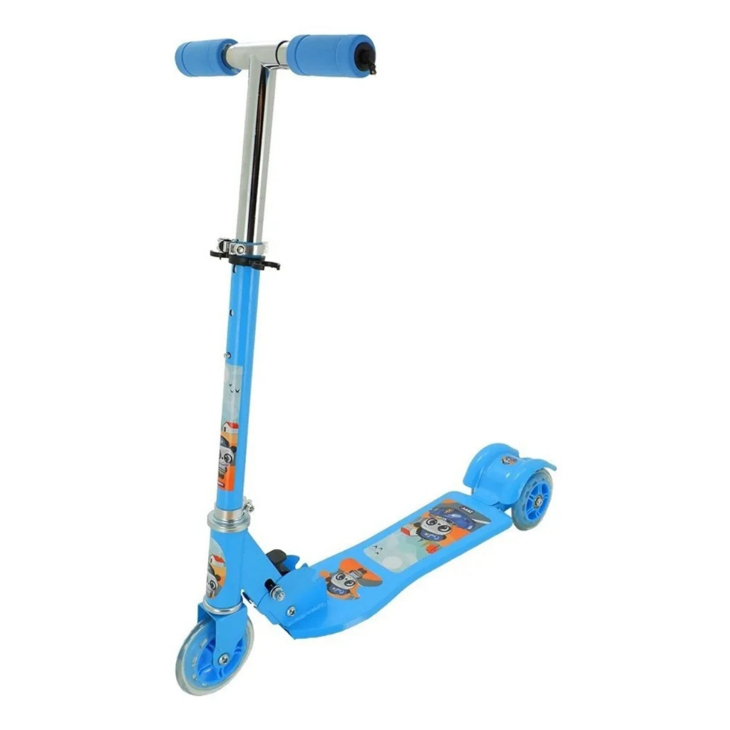 Patinete Panda Infantil Dobrável Ajustável Azul Com 3 Rodas