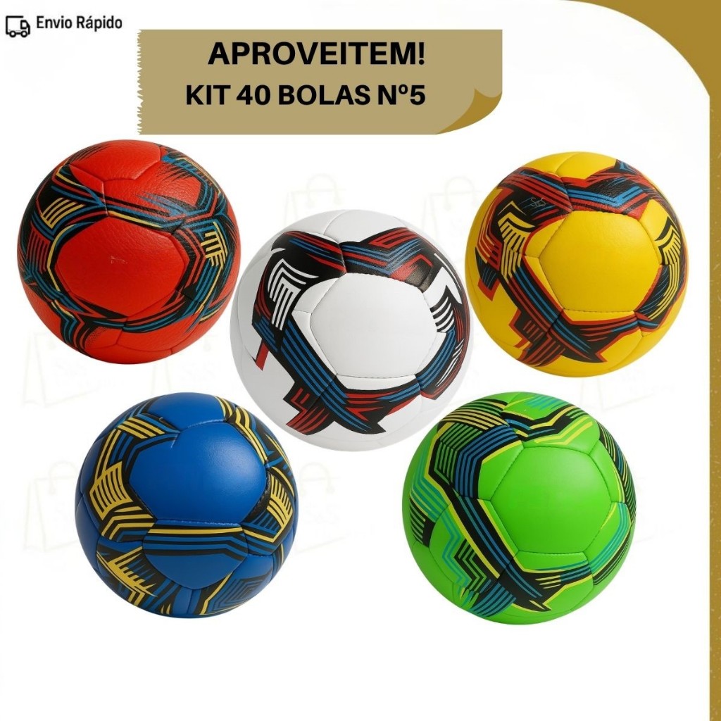 Kit 40 Bola Grande de Futebol de Campo Tamanho Oficial nº 5 Envio Cores Sortidas, Treino Esporte