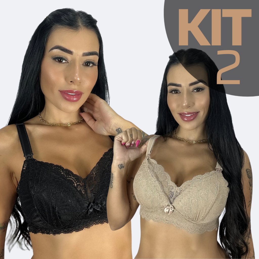 KIT 2 Sutiã Amamentação com Bojo Soft Renda Reforçado Sustentação Pós Parto