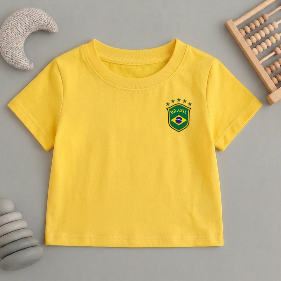 Camiseta Infantil Brasil Copa do Mundo Menino Menina Juvenil Blusa 100% Algodão