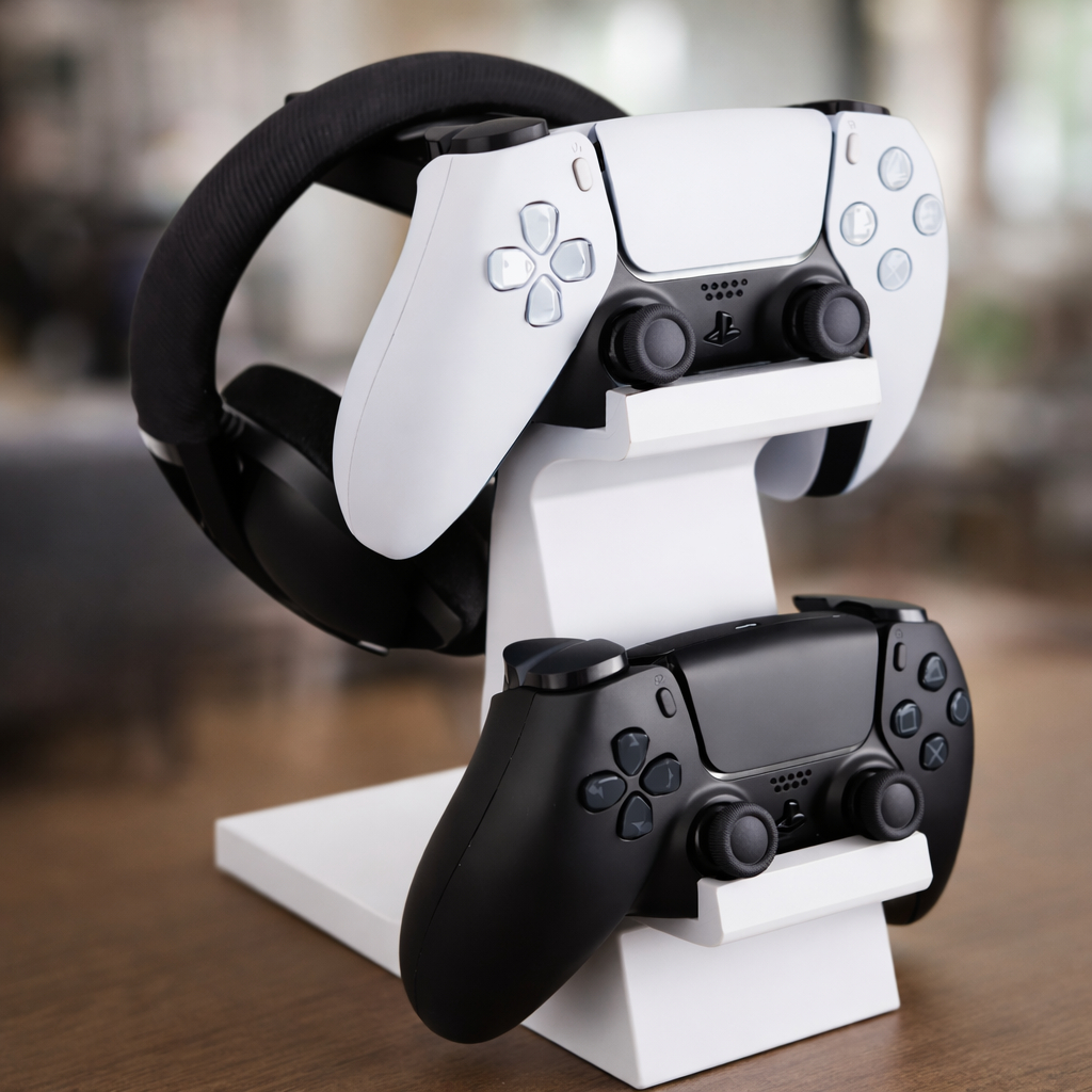 Suporte Headset Branco Gamer Porta Controle PS5 PS4 Xbox Organizador Mesa Setup Gamer Premium