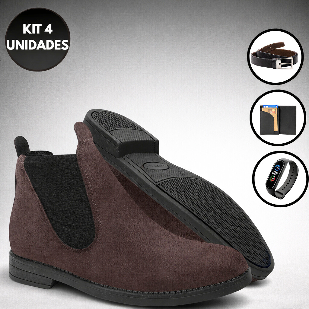 Bota Botina Trilha Coturno Masculino Adventure Em Couro Camurça Reforçado + Cinto Carteira & Relógio