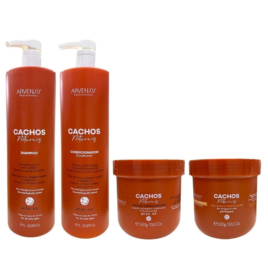 Kit Arvensis Professional Cachos Naturais - Shampoo 1L + Condicionador 1L + Máscara 500g + Geleia Ativadora Suave 500g