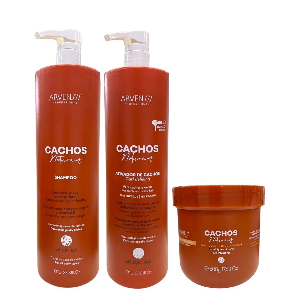 Kit Arvensis Professional Cachos Naturais - Shampoo 1L + Ativador De Cachos 1L + Geleia Ativadora Suave 500g