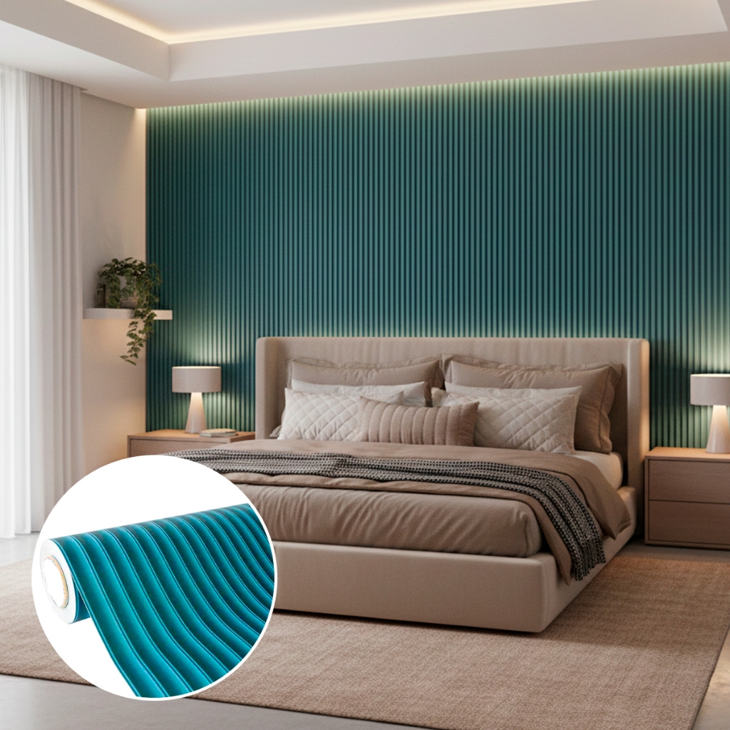Revestimento Vinilico Formica Ripada Azul Petróleo (1,22m x 10,00m) Parede Decor Quarto Movel