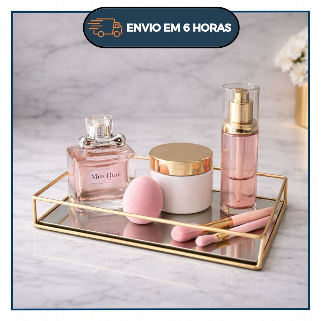 Bandeja Decorativa Espelho Luxo Retangular - Organização Sala Casa
