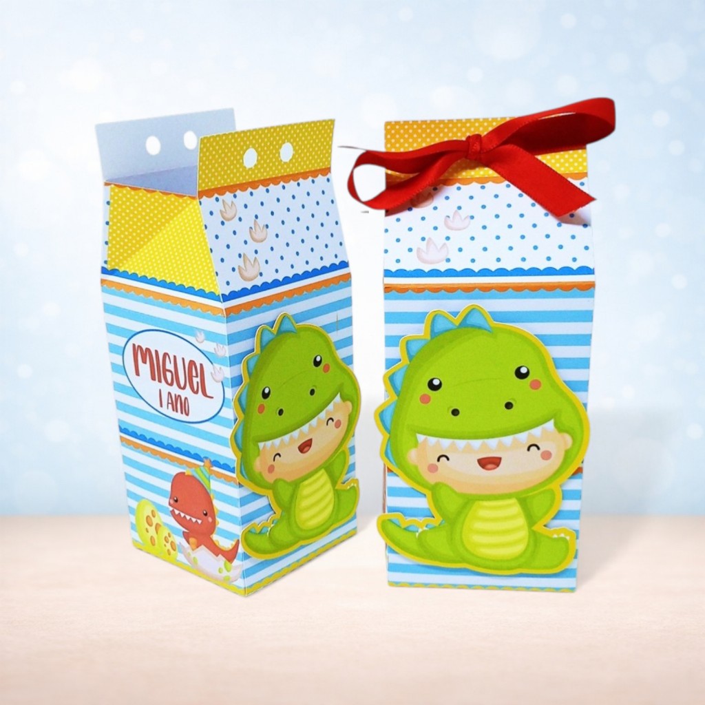 Caixas Milk 3D Personalizadas Dinossauro Baby Lembrancinha Aniversário Festa Infantil Fácil Montagem