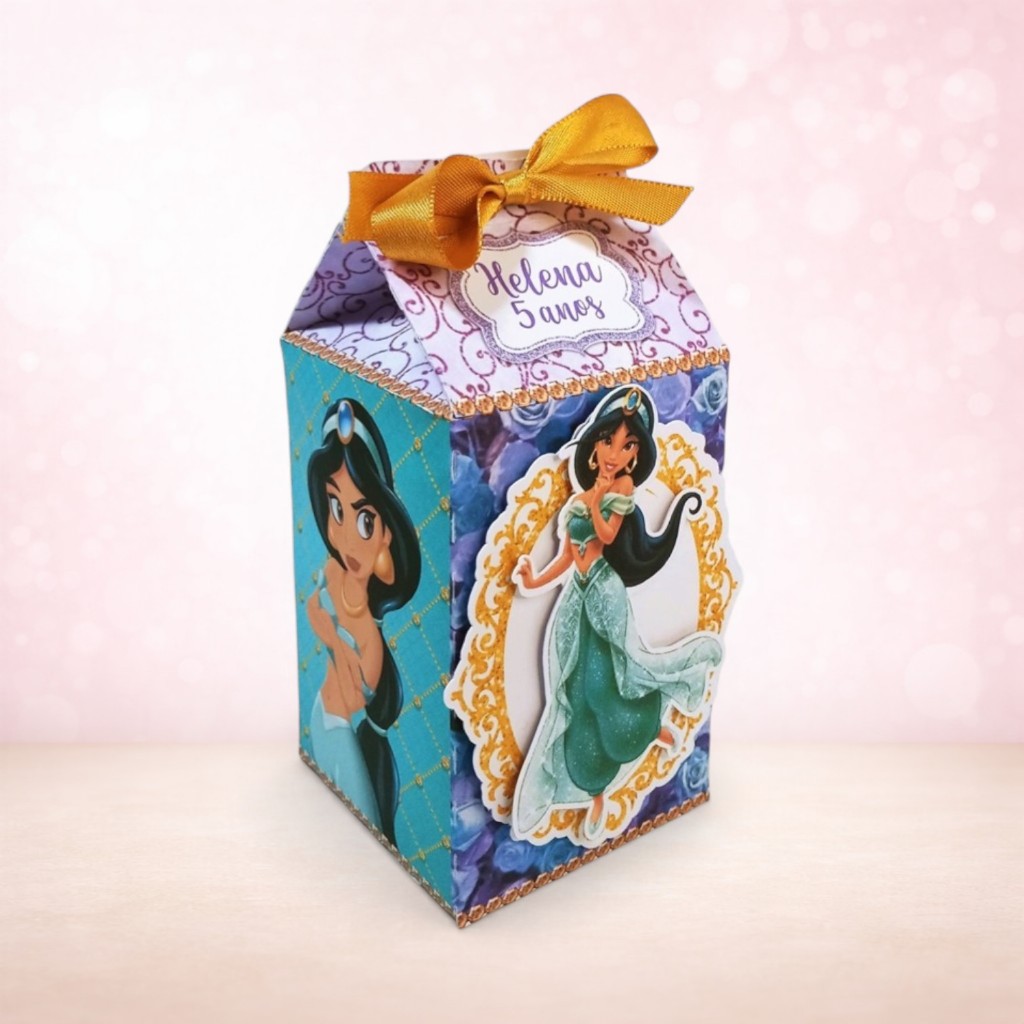 Caixas Milk 3D Personalizadas Princesa Jasmine Aladim Lembrancinha Aniversário Festa Infantil Fácil Montagem
