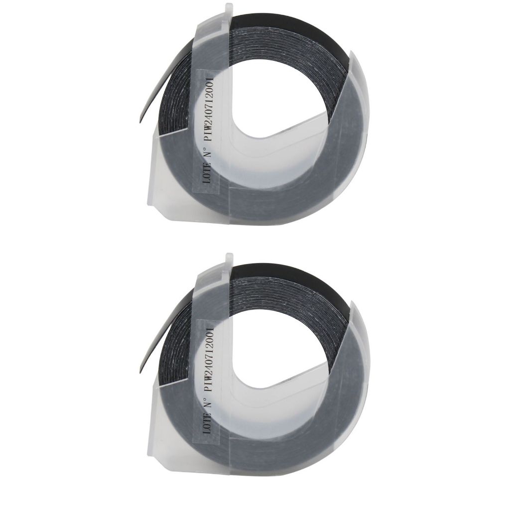 2 Fitas Adesiva Vinílica 9mm Preta Para Etiquetadora Dymo 3D325 Alto Relevo 9mm x 3 Metros Preto Organize Express Motex
