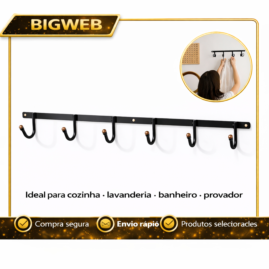 Cabideiro de parede metal Suporte Para provadores Roupas Toalhas C/ 3/4/6/8 Ganchos em Oferta na Shopee