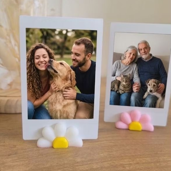Kit 5 Suportes Porta Foto Flor Margarida Polaroid 86x54mm Decorativo Mesa Impressão 3D PLA