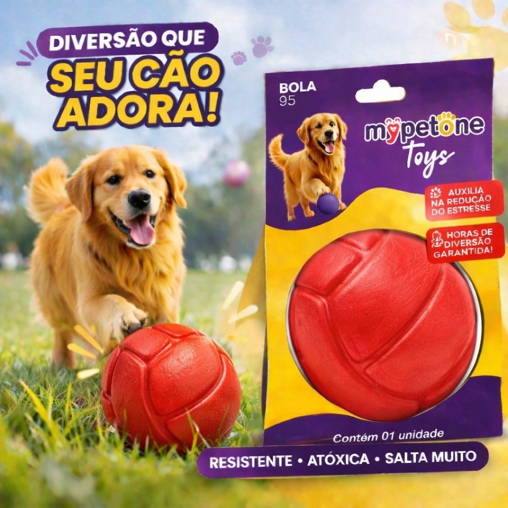Bola Lisa Maciça Resistente para Cachorro - 75mm 85mm 95mm - Mypetone - Vermelho