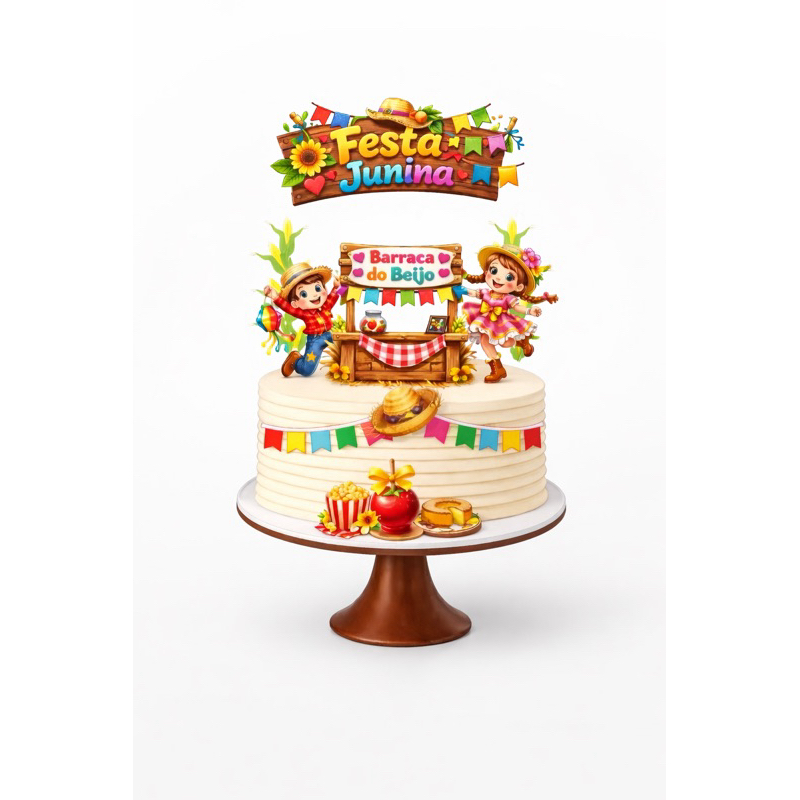 Topo de Bolo Festa Junina Arraiá São João | Topper Festa Junina Infantil Decoração Enfeite Junino Luxo