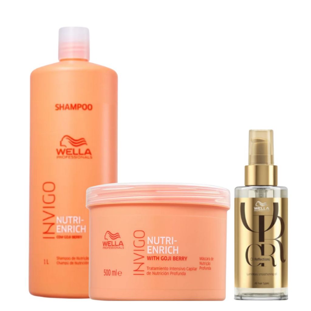 Wella Kit Nutri Enrich Shampoo 1L, Máscara 500 mL e Óleo Oil Reflection 100mL