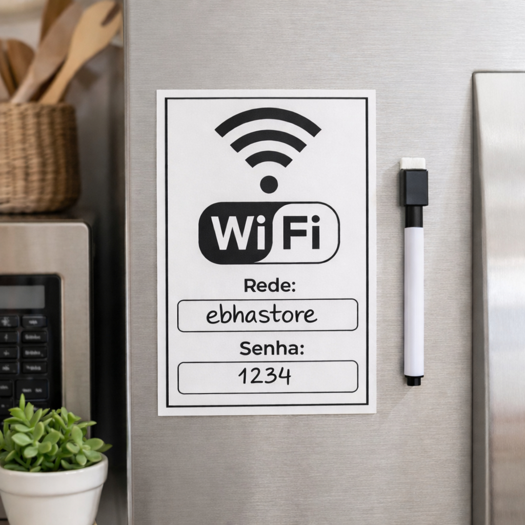 Placa Wifi Ima de Geladeira Lousa Mágica Magnética + Caneta Apagador Imã Quadro Branco Papelaria