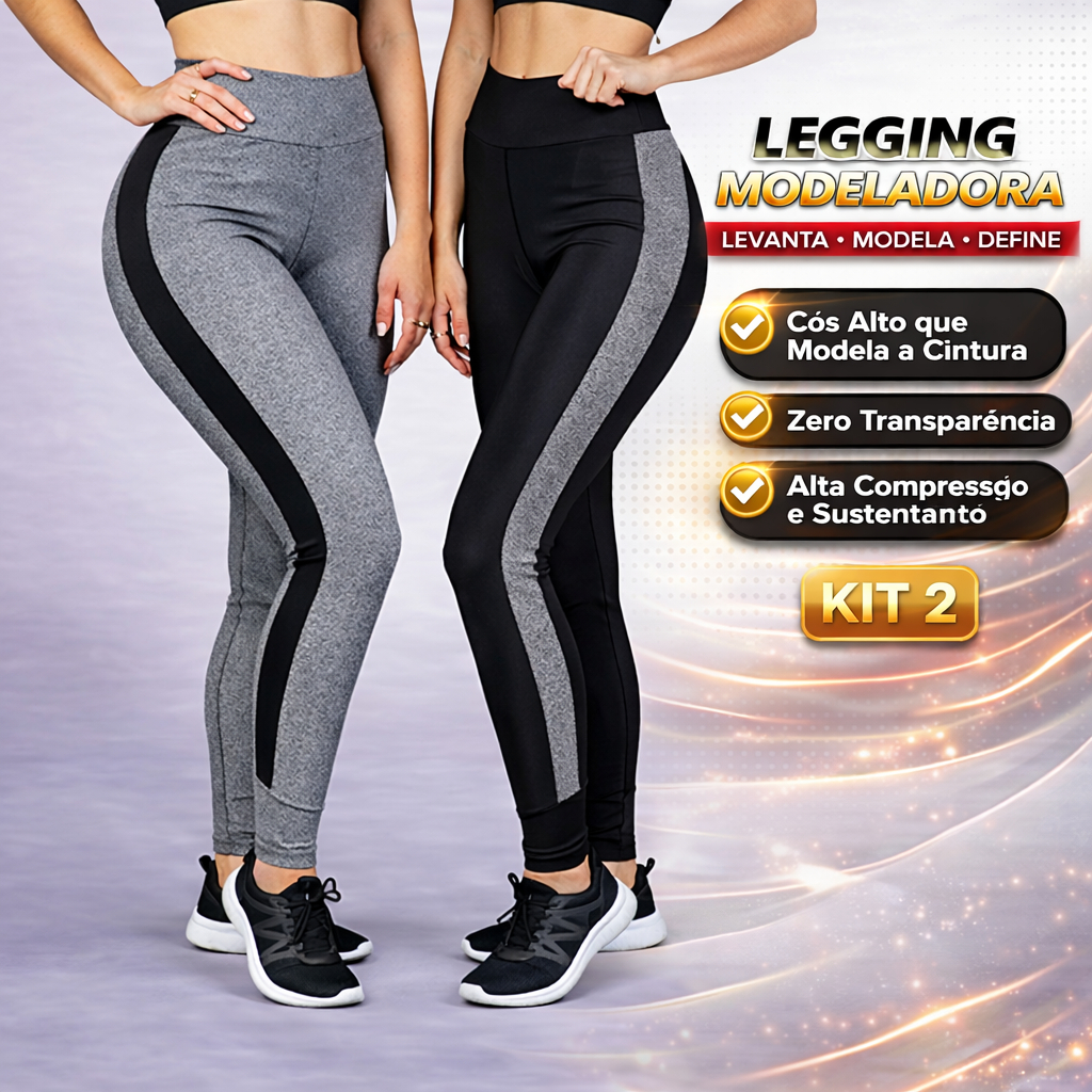 Kit 2 Legging Feminina Cós Alto Modeladora Não Transparente Academia Fitness Lisa Confortável P ao GG