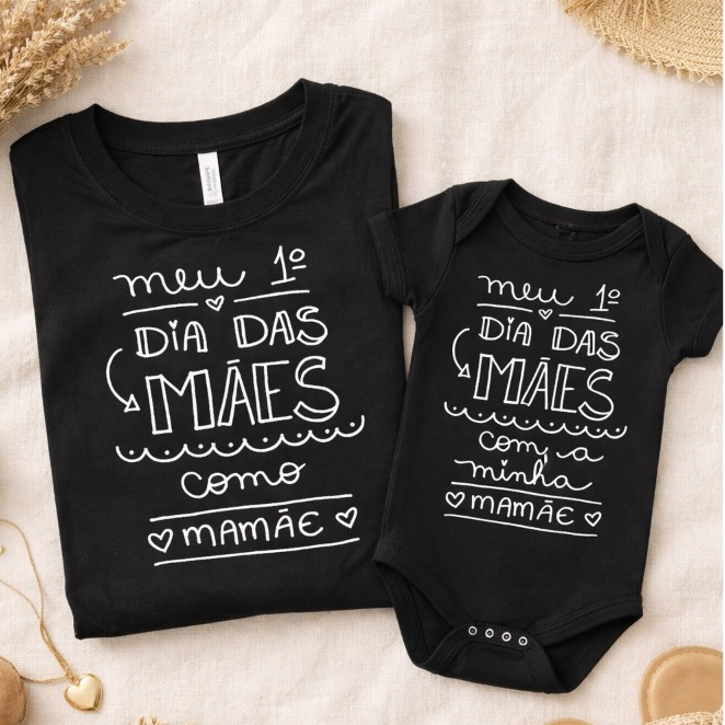 Kit Primeiro Dia das Mães Mãe e Bebê Camiseta e Body Combinando Presente Dia das Mães em Oferta na Shopee