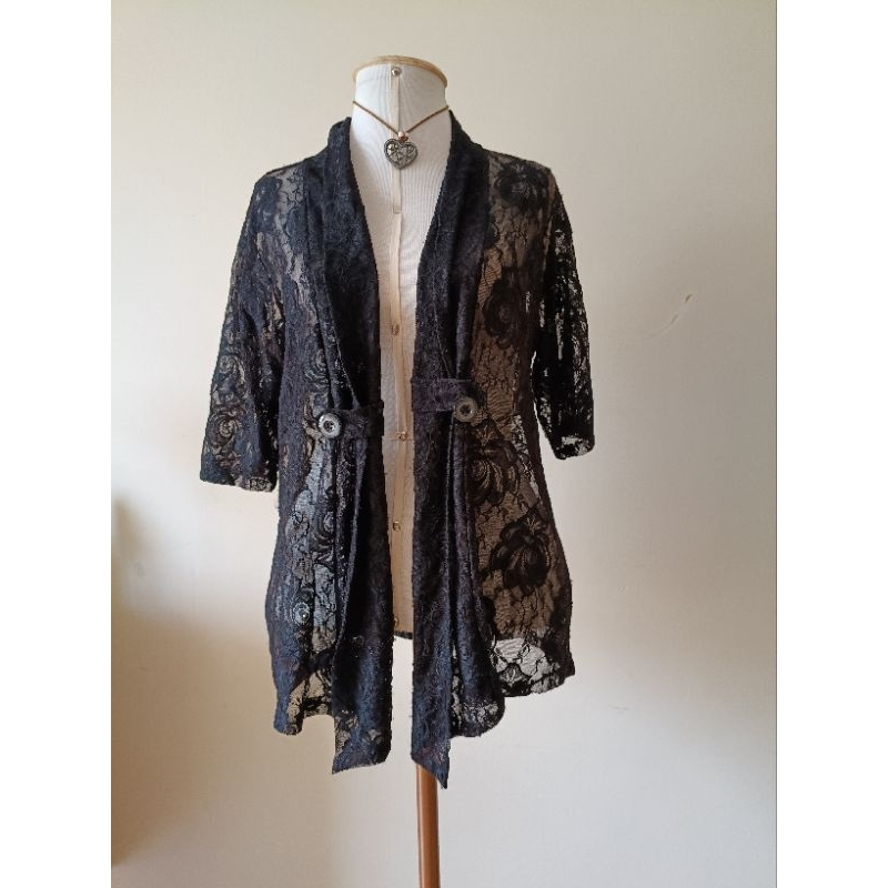 kimono rendado preto
