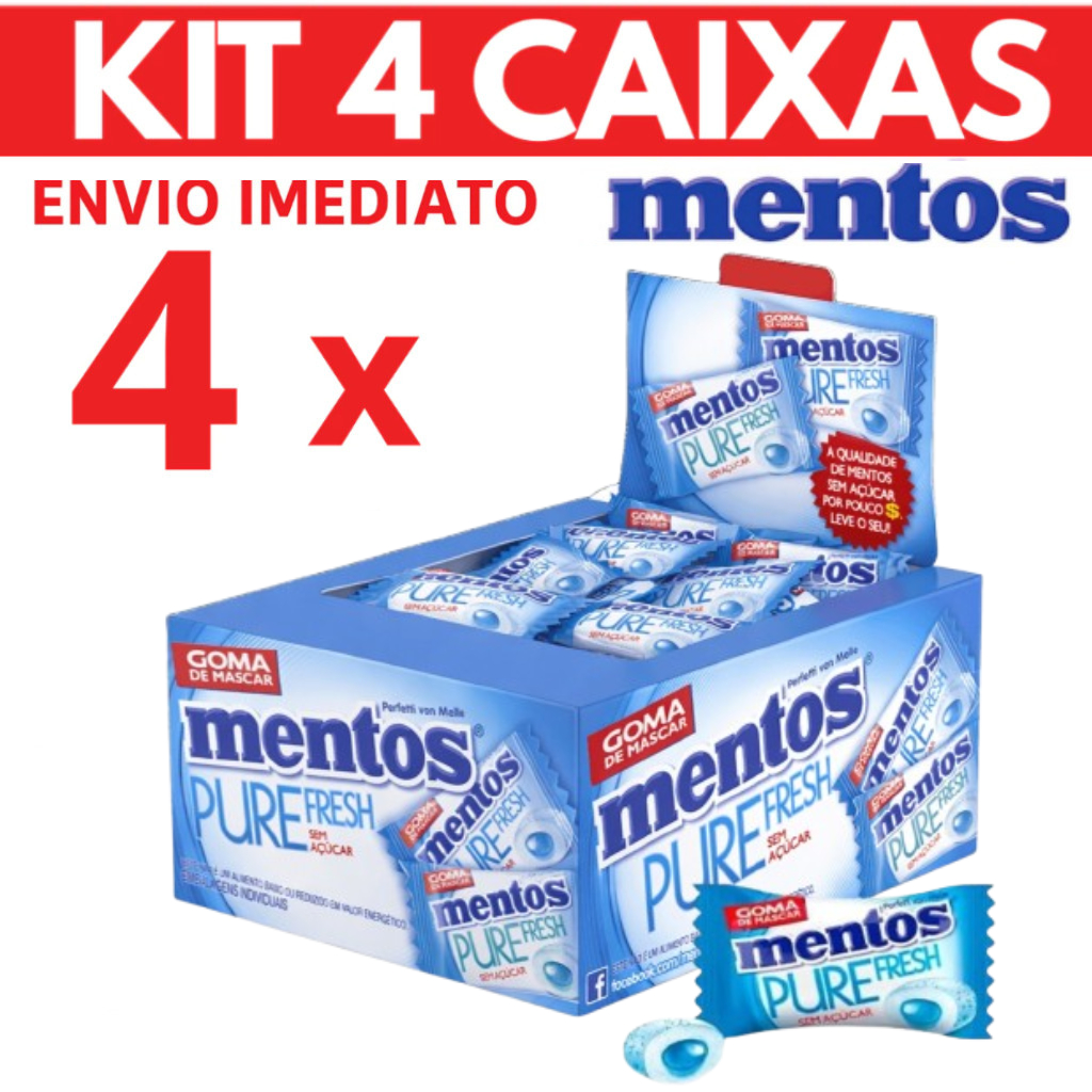 Chiclete Mentos Pure Fresh Kit 4 Caixas 240 Gomas Sem Açúcar em Oferta na Shopee