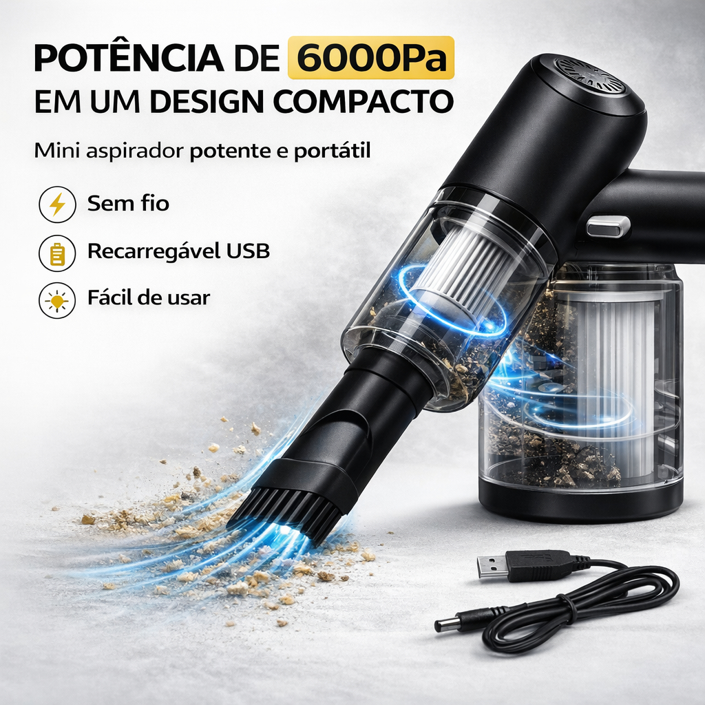 Aspirador Automotivo Portátil Sem Fio Potente Recarregável Mini Aspirador Para Carro Sucção Compacto