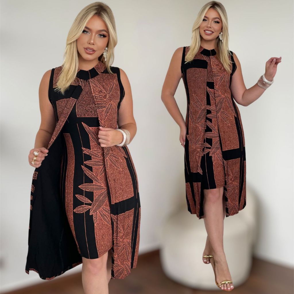 Vestido Feminino Viscolycra Estampado Com Transpassado Casual Confortável Plus Size