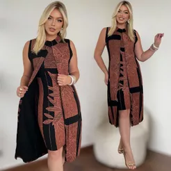 Vestido Feminino Viscolycra Estampado Com Transpassado Casual Confortável Plus Size