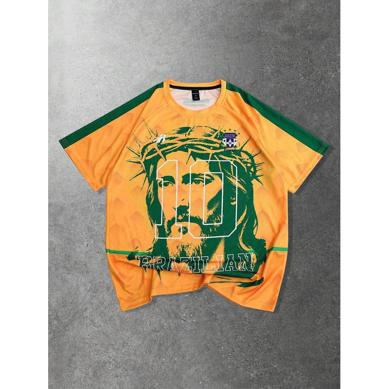 Blusa do Brasil Camisa 10 Masculina Jesus Cristo Estilosa Copa do Mundo Verde Amarelo Seleção Brasileira