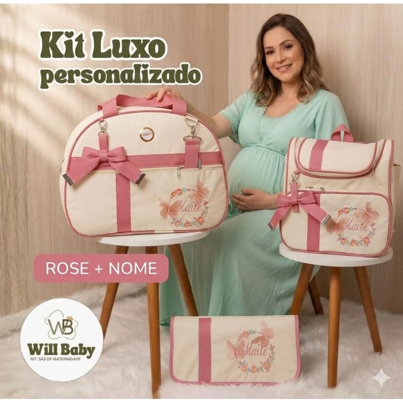 Kit Bolsa Maternidade Personalizado Menina - TEMA JARDIM + NOME