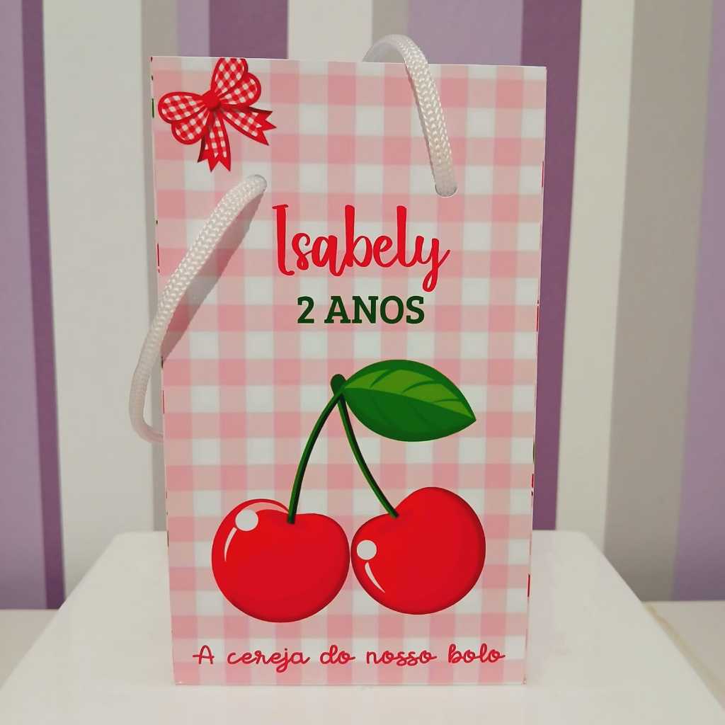 Sacolinha Surpresa Personalizada Cerejinha / Cereja - Lembrancinha Aniversário - Tamanho P - PEGUE E MONTE