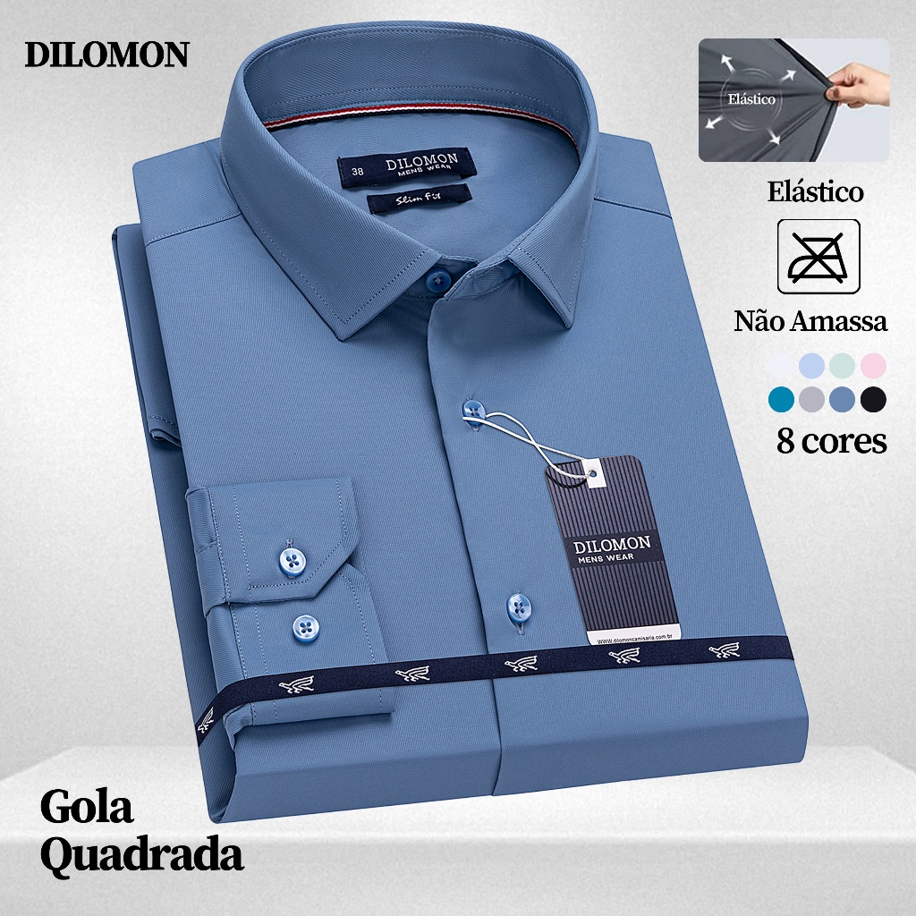 Dilomon Camisa Social Masculina Lisa Slim Fit - Blusa Sportlife Estilosa Não Amassa Roupa do Brasil