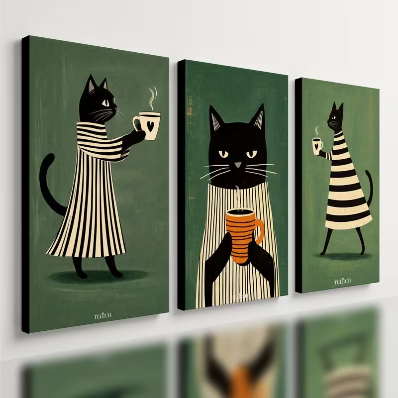 Kit 3 Quadros Gato Café Cozinha Moderno Xícara Placas Decorativas Mdf 3mm Promoção Envio Rápido Decoração Casa
