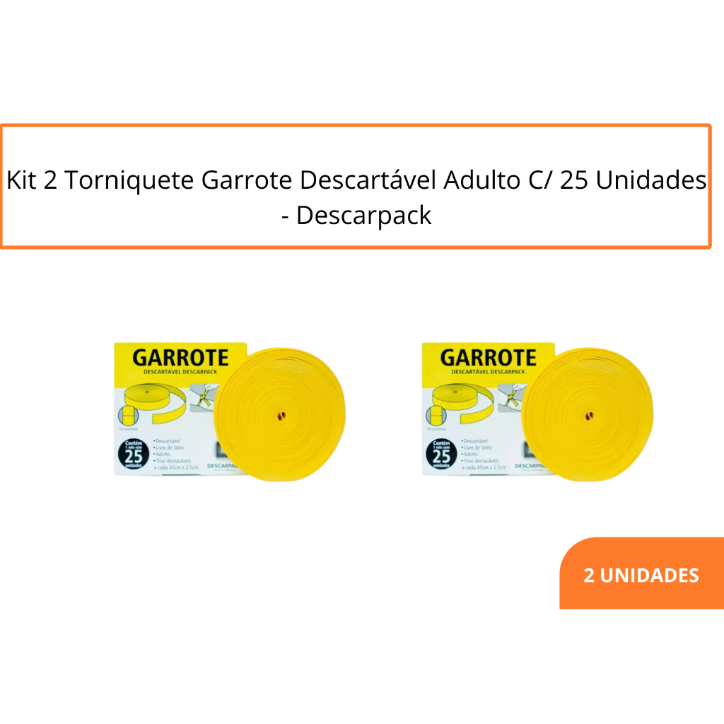 Kit 2 Torniquete Garrote Descartável Adulto C/ 25 Unidades Sem Látex - - Descarpack