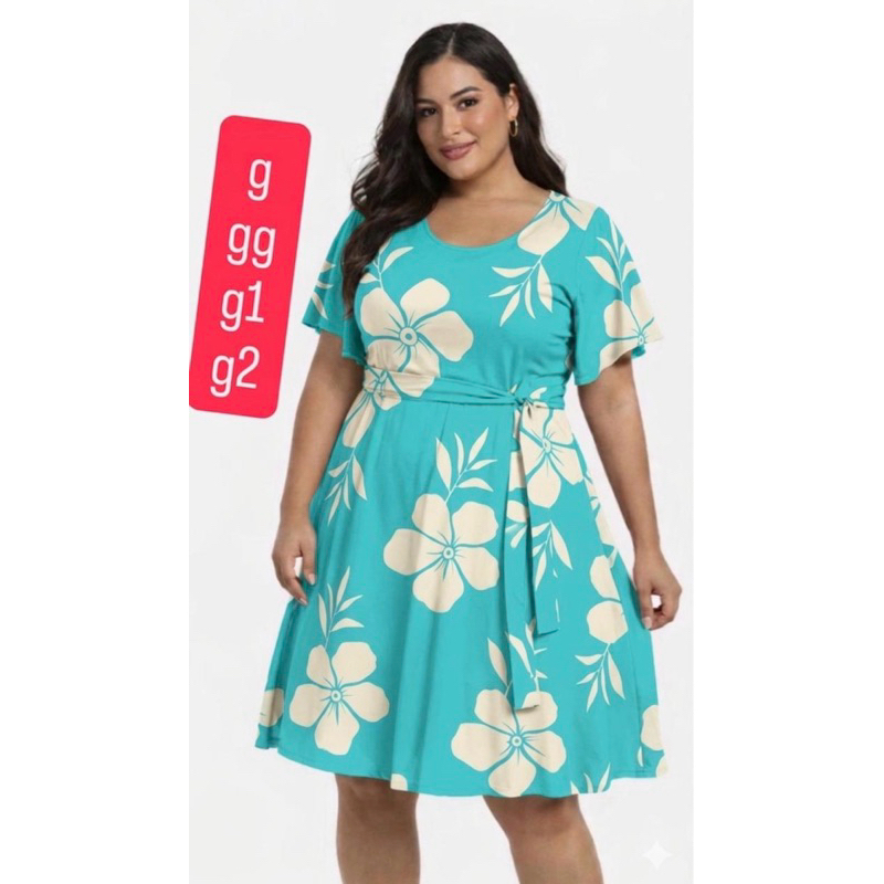 Vestido Estampado Suplex Digital manga fler com faixa gode Veste 44/46/48/50 G GG G1 G2